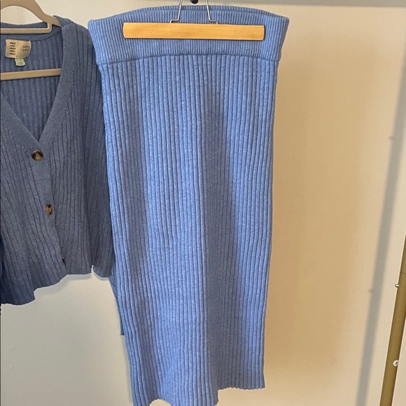 anthropologie Blue Ribbed Cardigan Set - Picture 5 of 6